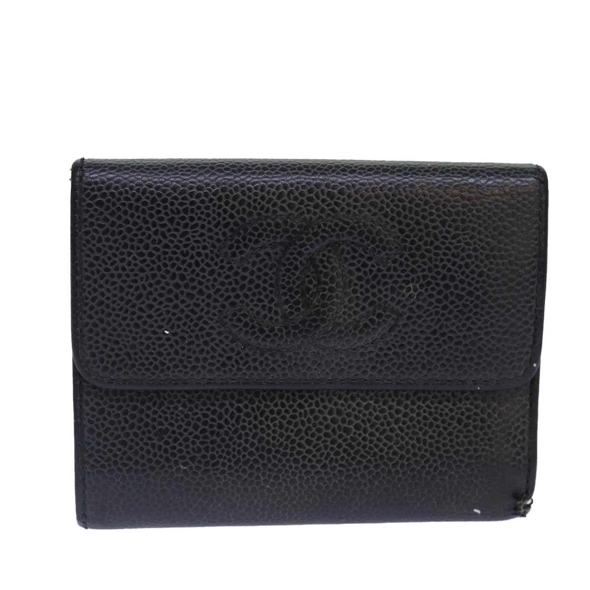 CHANEL COCO Mark Wallet Caviar Skin Black CC Auth bs16881