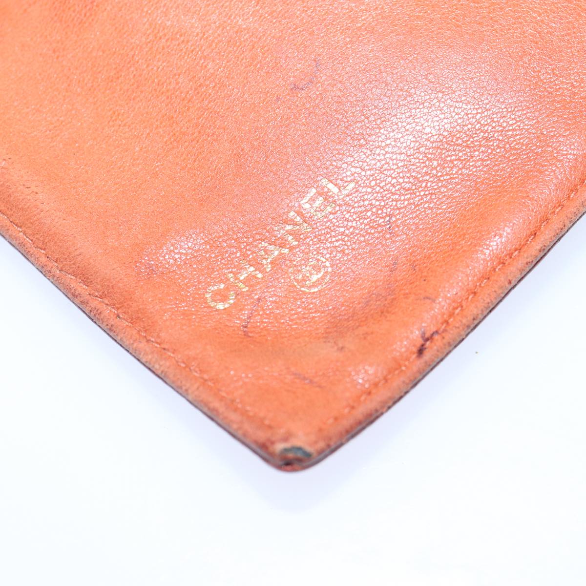 CHANEL COCO Mark Wallet Caviar Skin Orange Gold CC Auth bs16889