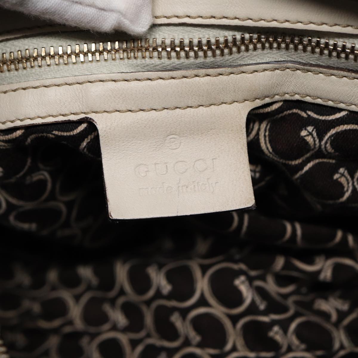 GUCCI Hand Bag Leather White Gold 189893 Auth bs16895