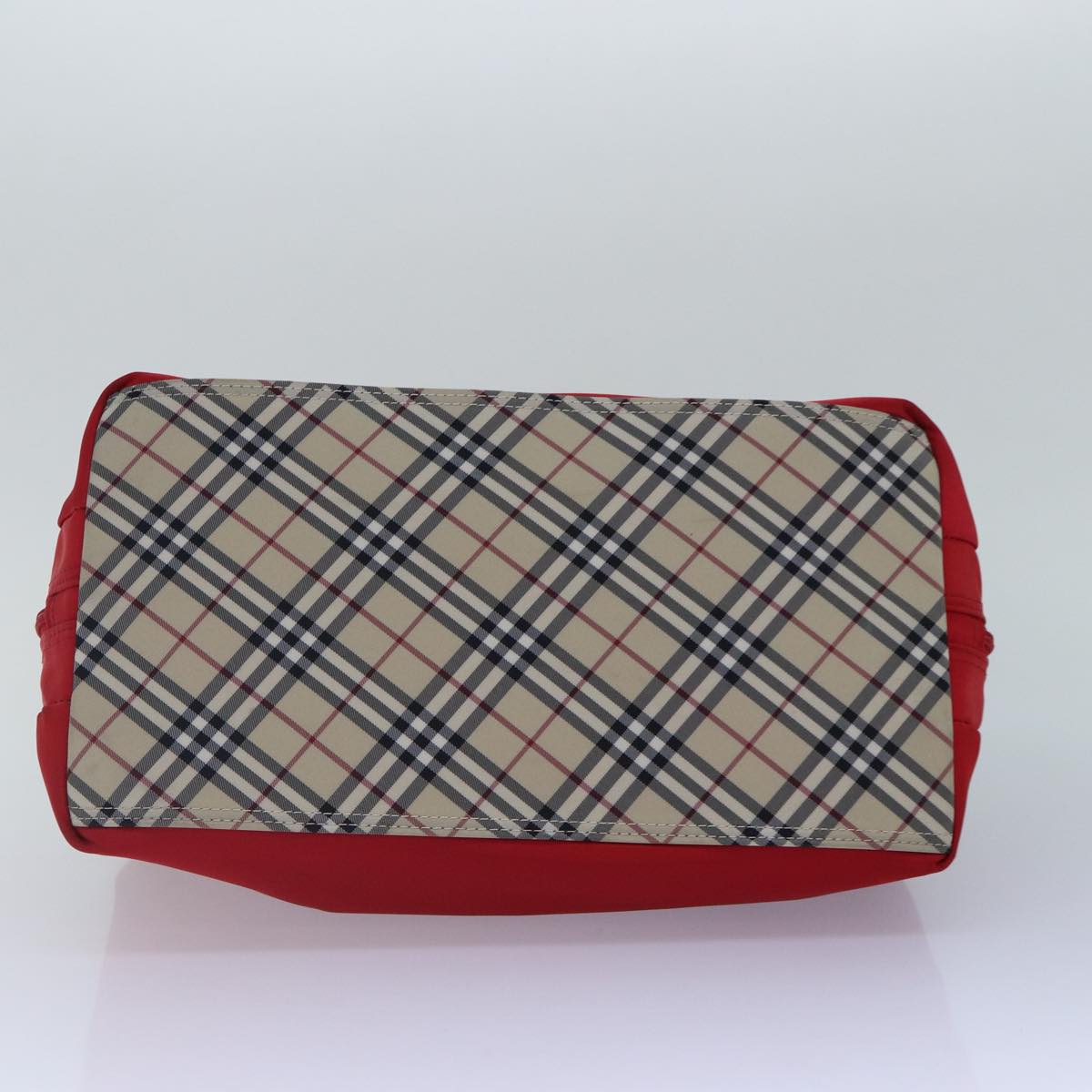 BURBERRY Nova Check Hand Bag Nylon Red Beige Auth bs16899