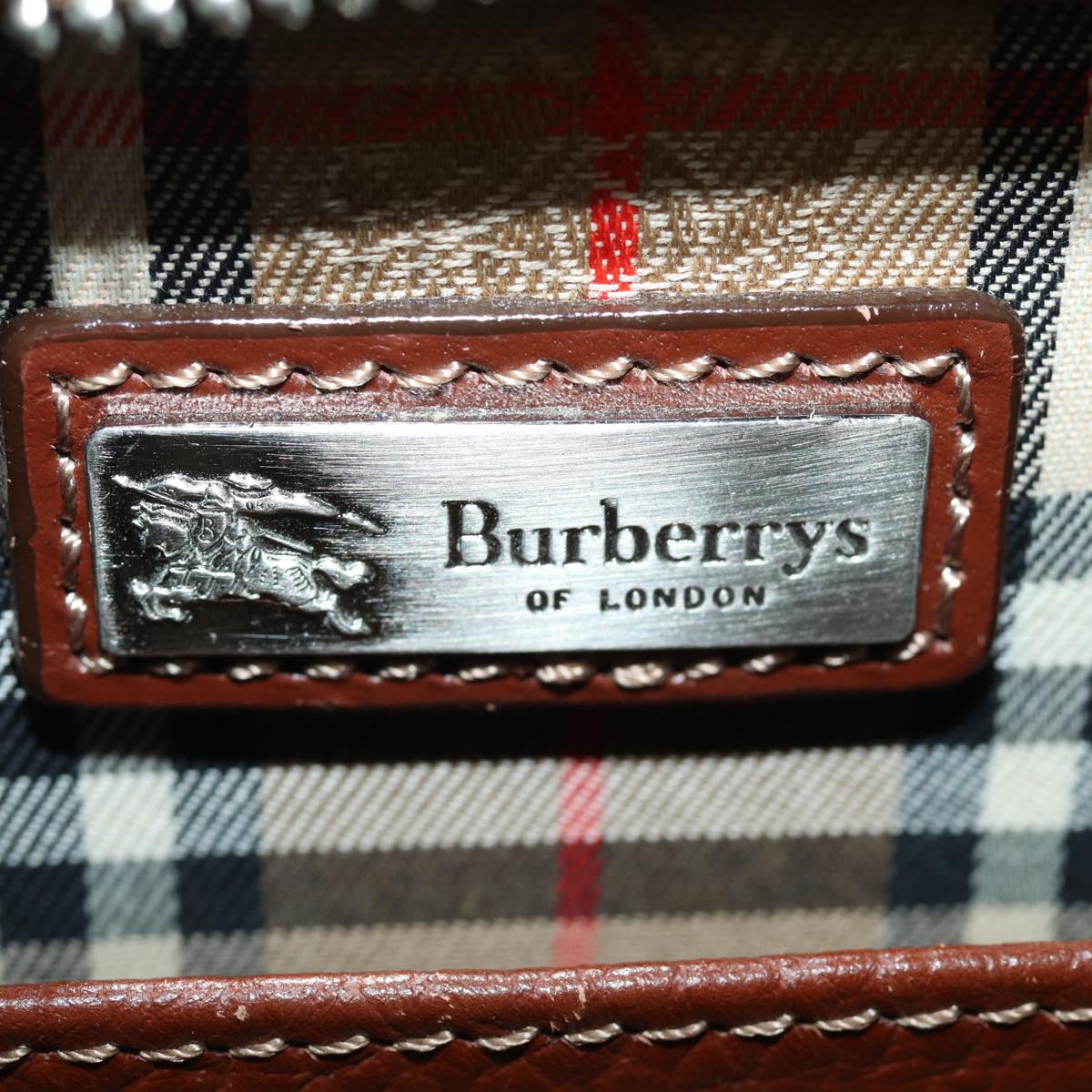 Burberrys Hand Bag Leather Bordeaux Silver Auth bs16901