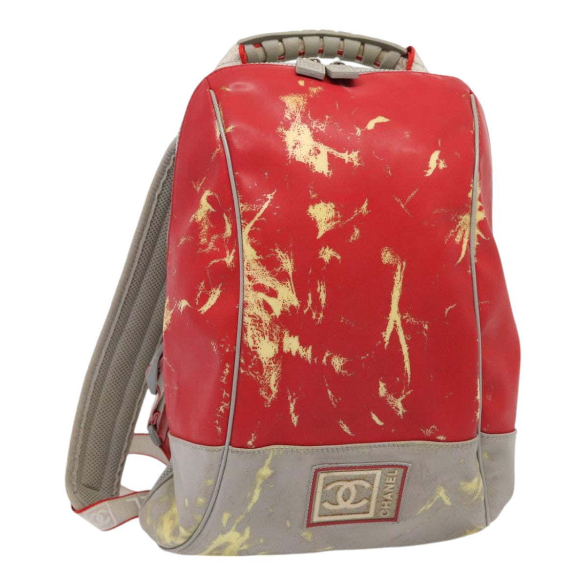 CHANEL Sports Line Backpack Vinyl Red Gray CC Auth bs16920