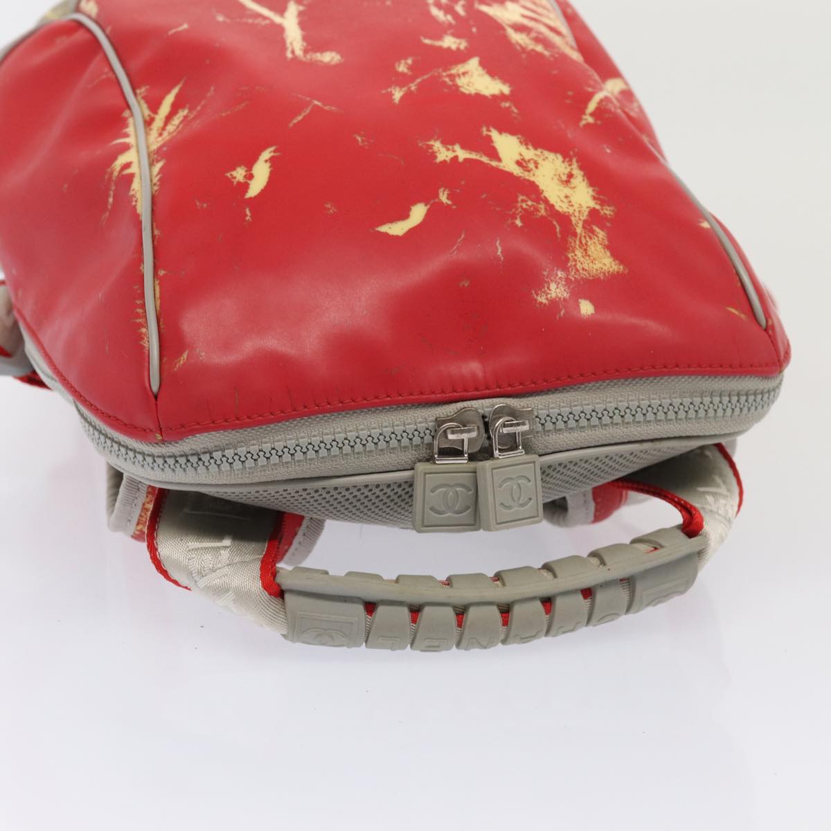 CHANEL Sports Line Backpack Vinyl Red Gray CC Auth bs16920