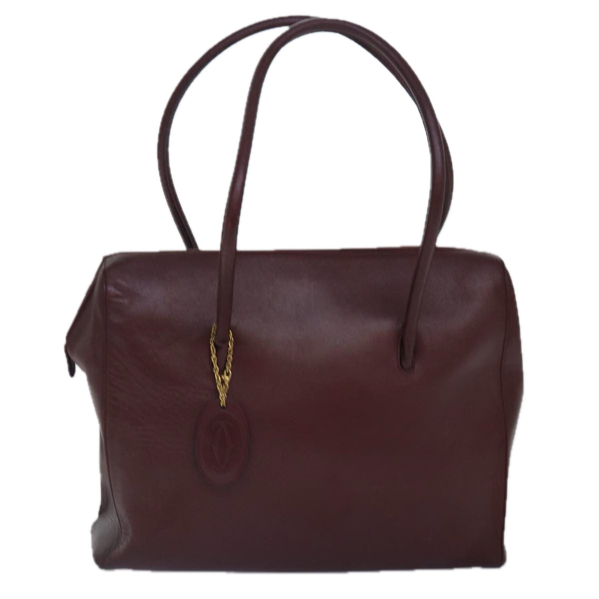 CARTIER Tote Bag Leather Bordeaux Gold Auth bs16935