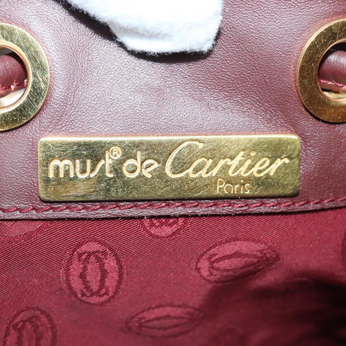 CARTIER Shoulder Bag Leather Bordeaux Gold Auth bs16936