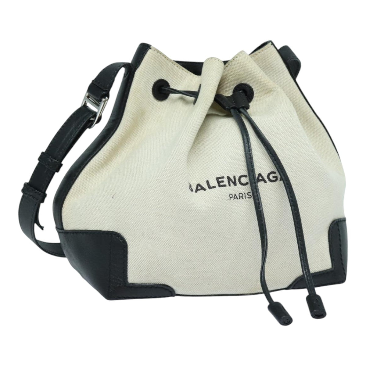 BALENCIAGA Shoulder Bag Canvas Leather White Black Silver 409000 Auth bs16959