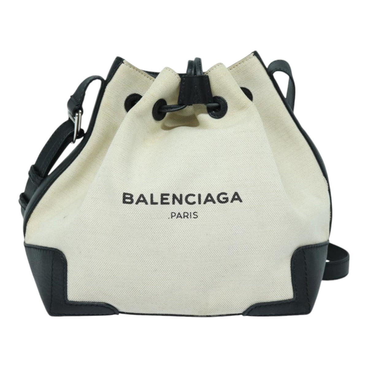 BALENCIAGA Shoulder Bag Canvas Leather White Black Silver 409000 Auth bs16959