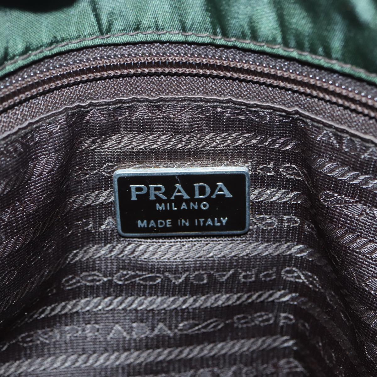 PRADA Hand Bag Nylon Khaki Silver Auth bs16962