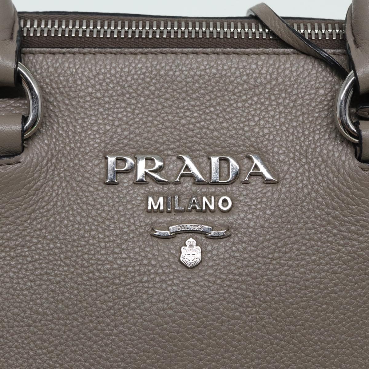 PRADA Hand Bag Leather Gray Silver Auth bs16963