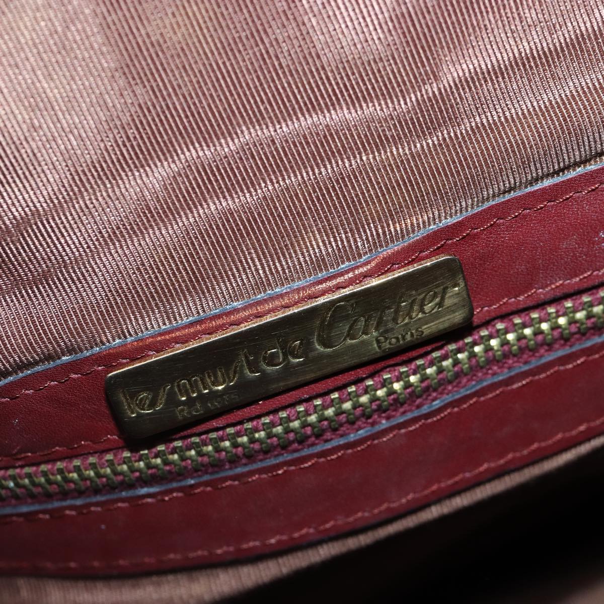 CARTIER Boston Bag Leather Bordeaux Gold Auth bs16976