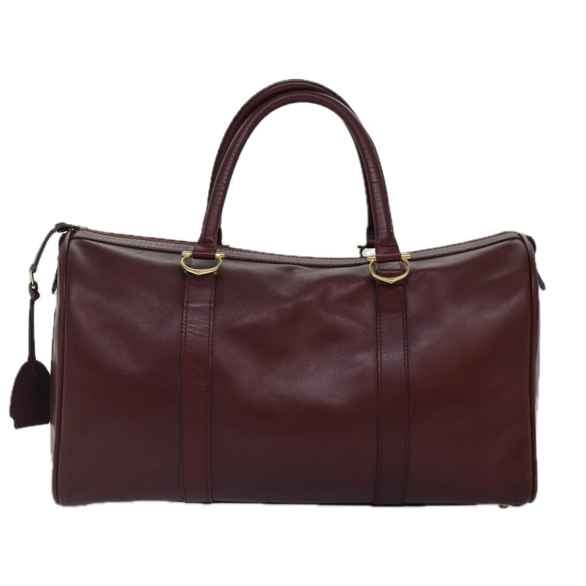 CARTIER Boston Bag Leather Bordeaux Gold Auth bs16976