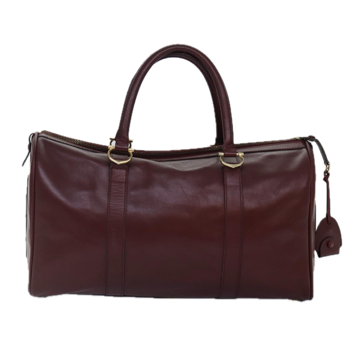 CARTIER Boston Bag Leather Bordeaux Gold Auth bs16976