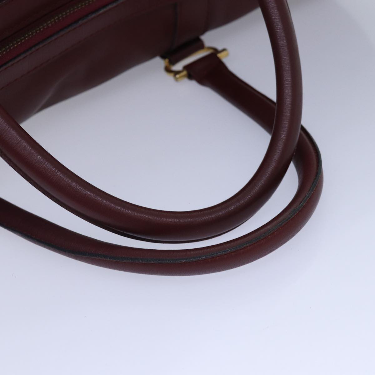 CARTIER Boston Bag Leather Bordeaux Gold Auth bs16976