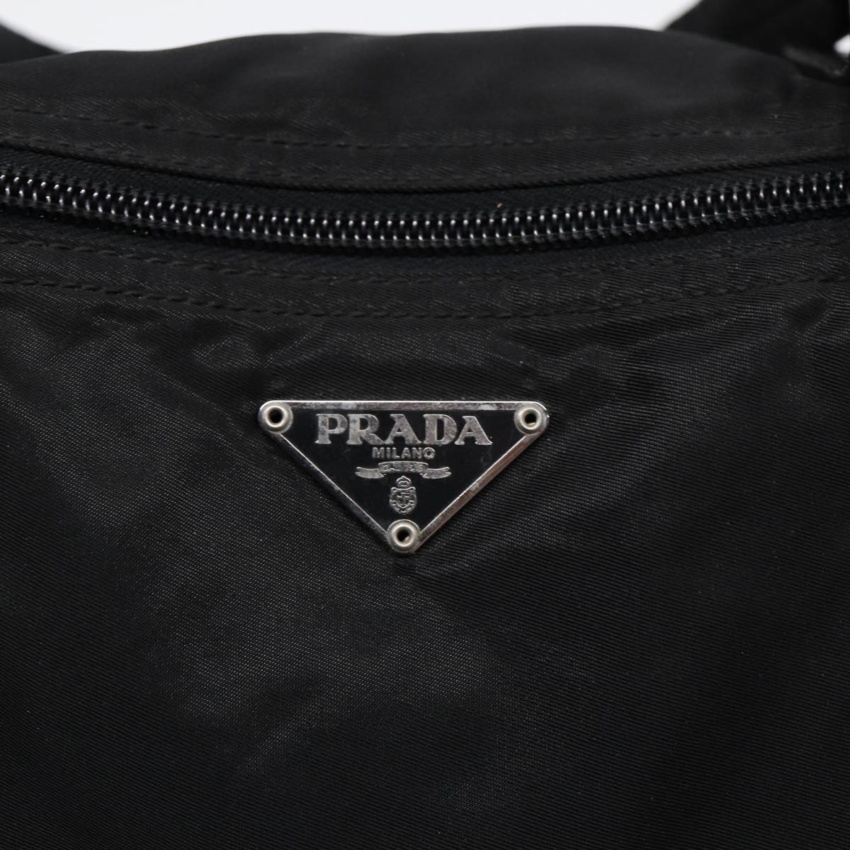 PRADA Hand Bag Nylon Leather Black Silver Auth bs16988