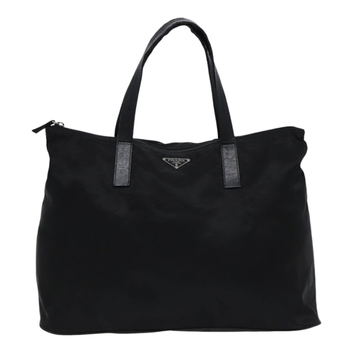 PRADA Hand Bag Nylon Leather Black Silver Auth bs16988