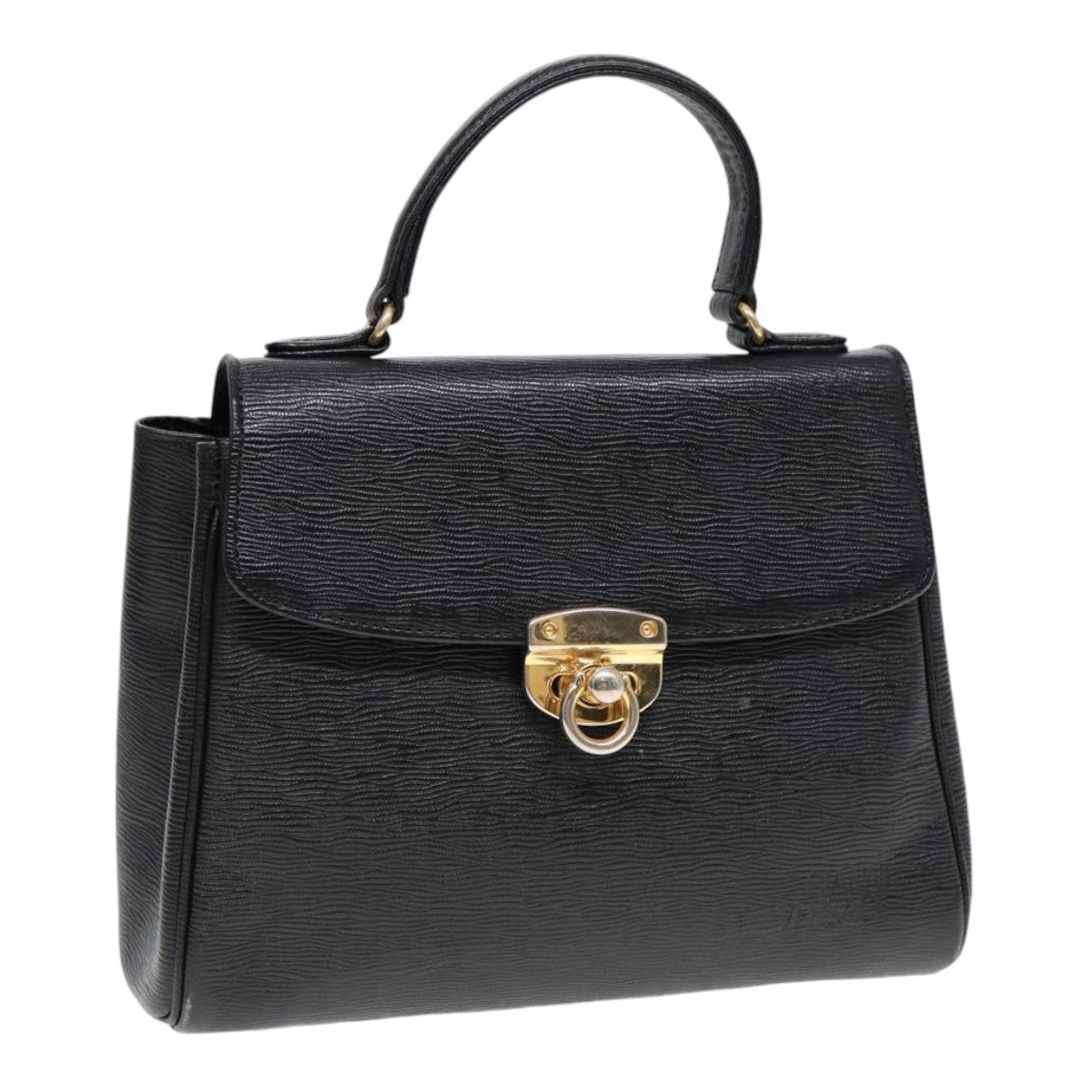 Gianni Versace Hand Bag Leather Black Gold Auth bs17022