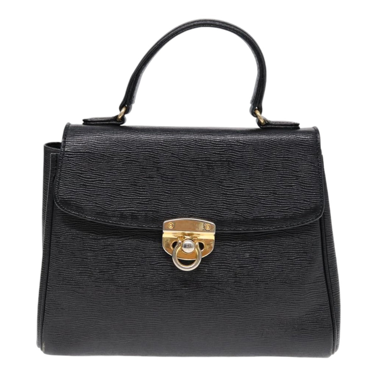 Gianni Versace Hand Bag Leather Black Gold Auth bs17022