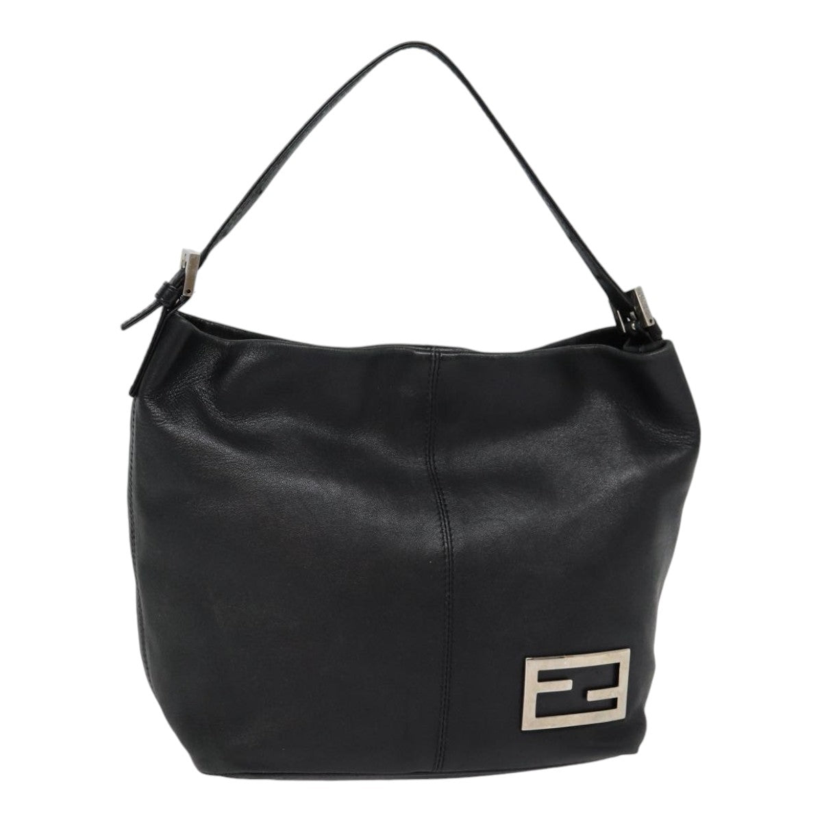 FENDI Hand Bag Leather Black Silver Auth bs17042