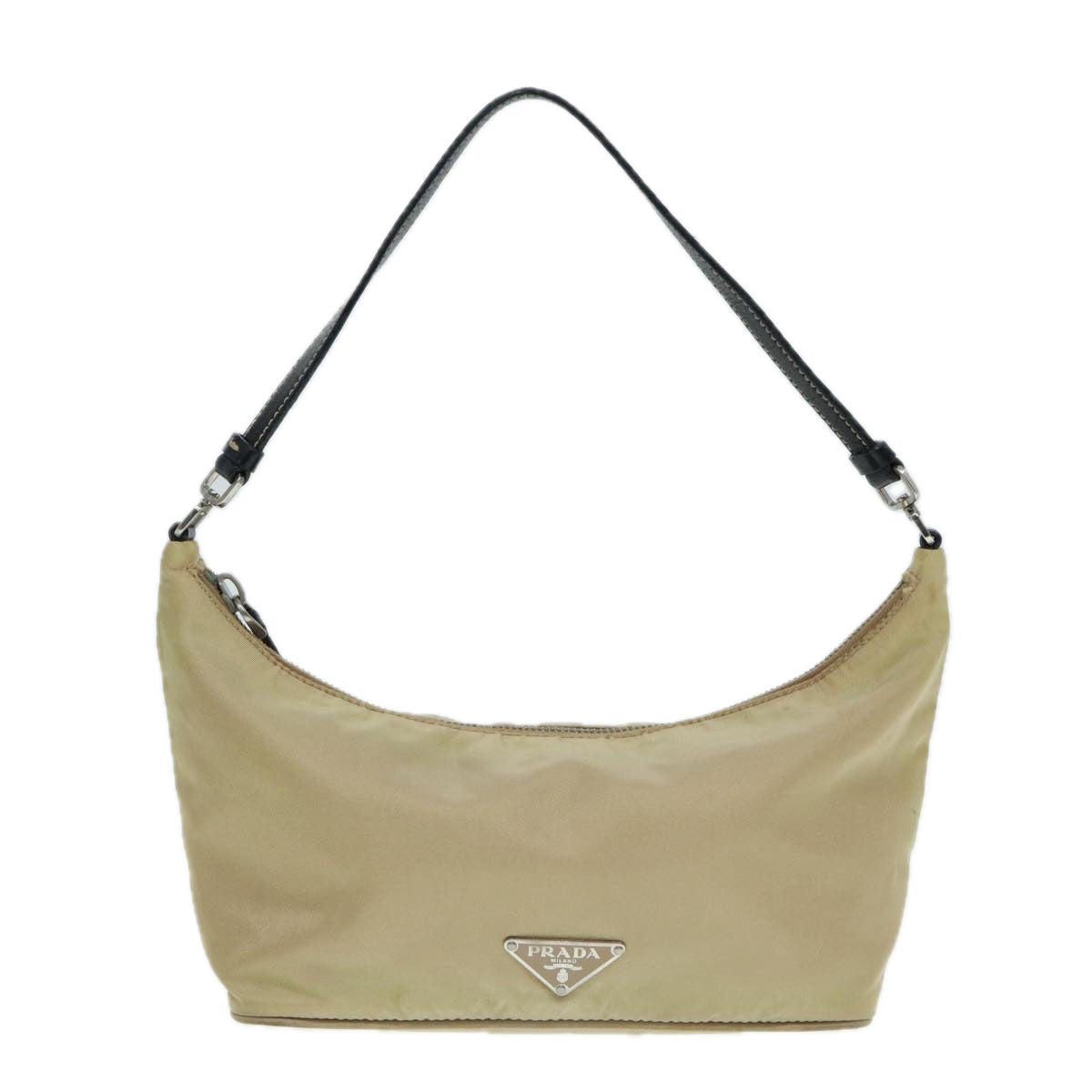 PRADA Hand Bag Nylon Beige Silver black Auth bs17047