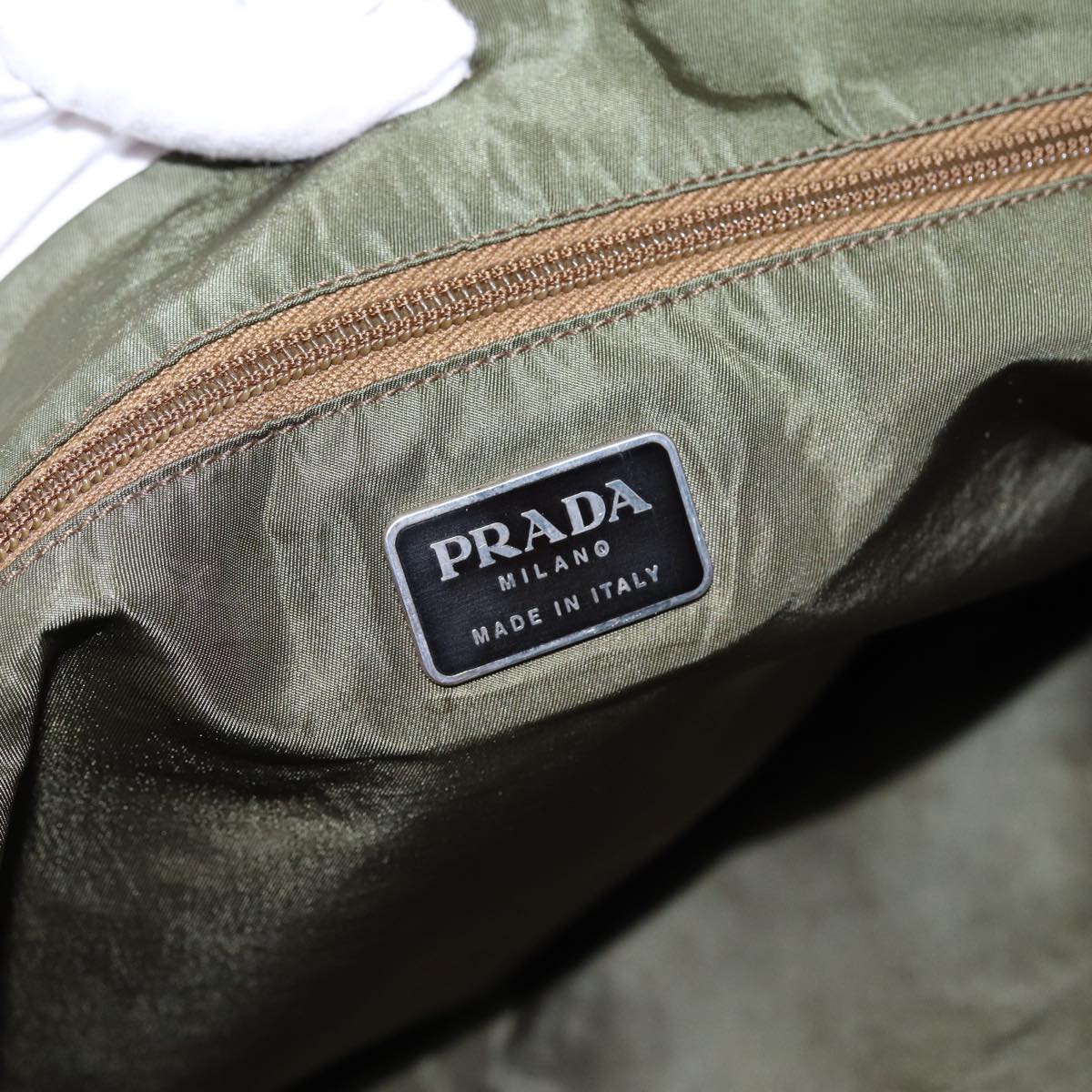 PRADA Hand Bag Nylon Khaki Silver Auth bs17049