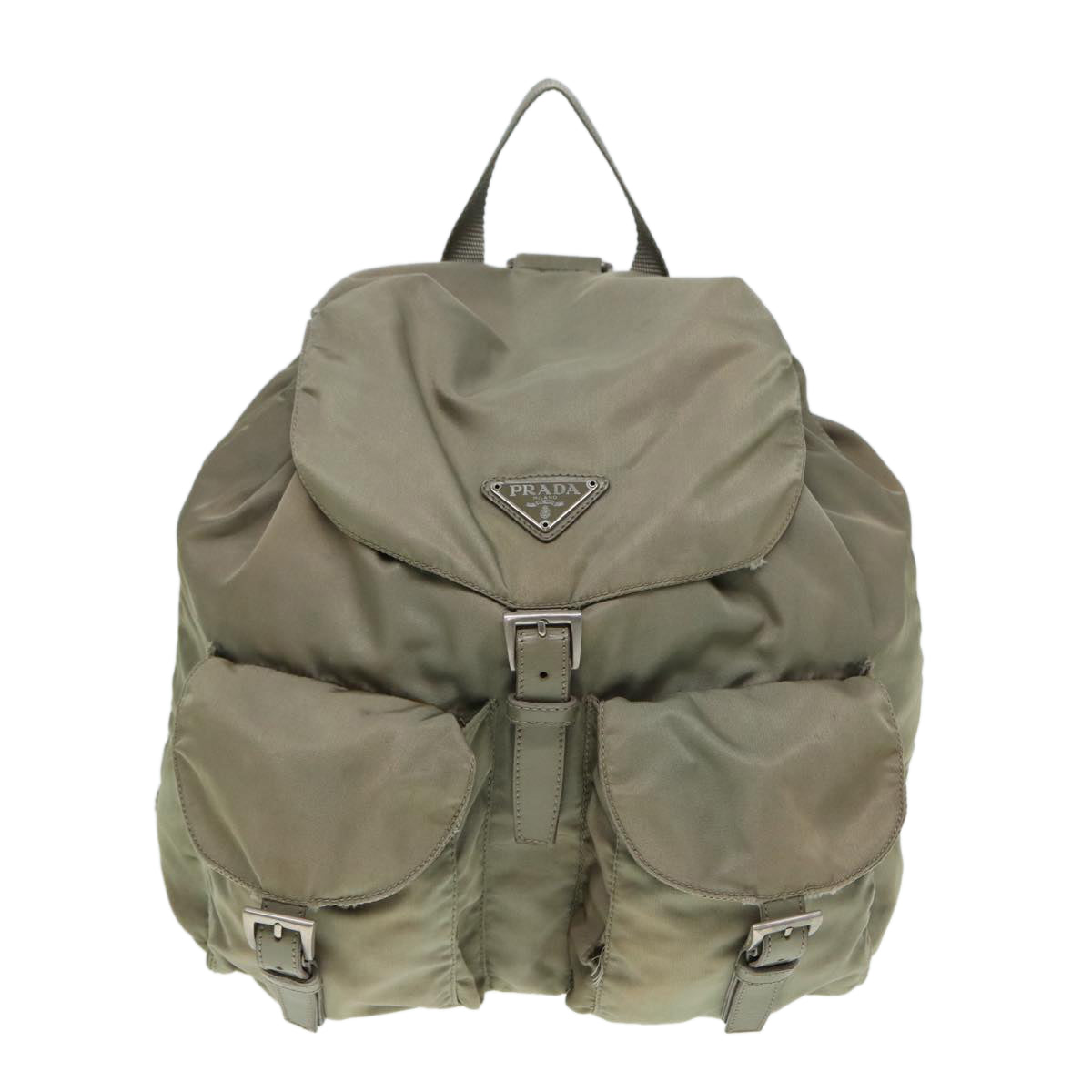 PRADA Backpack Nylon Beige Silver Auth bs17050