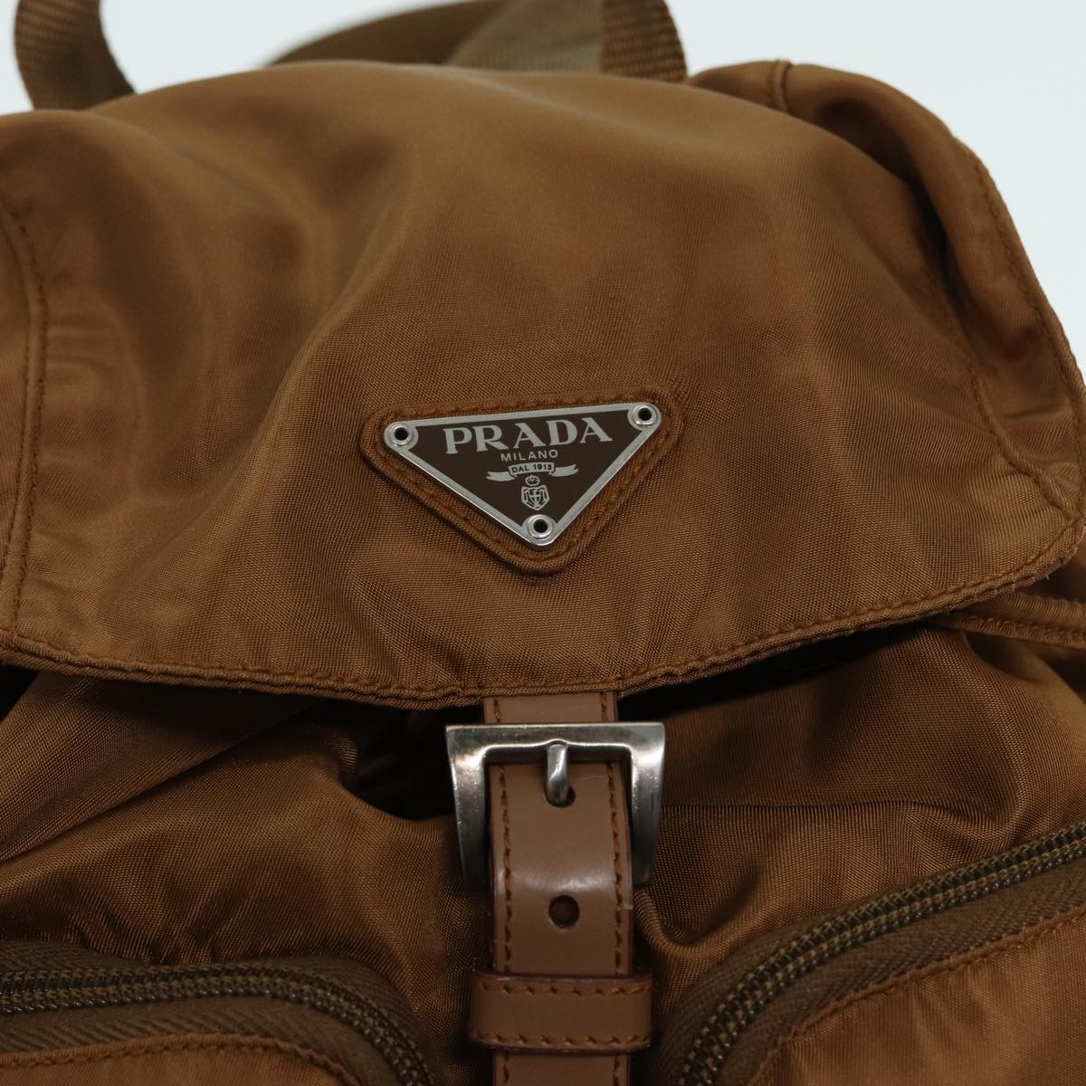 PRADA Backpack Nylon Brown Silver Auth bs17051