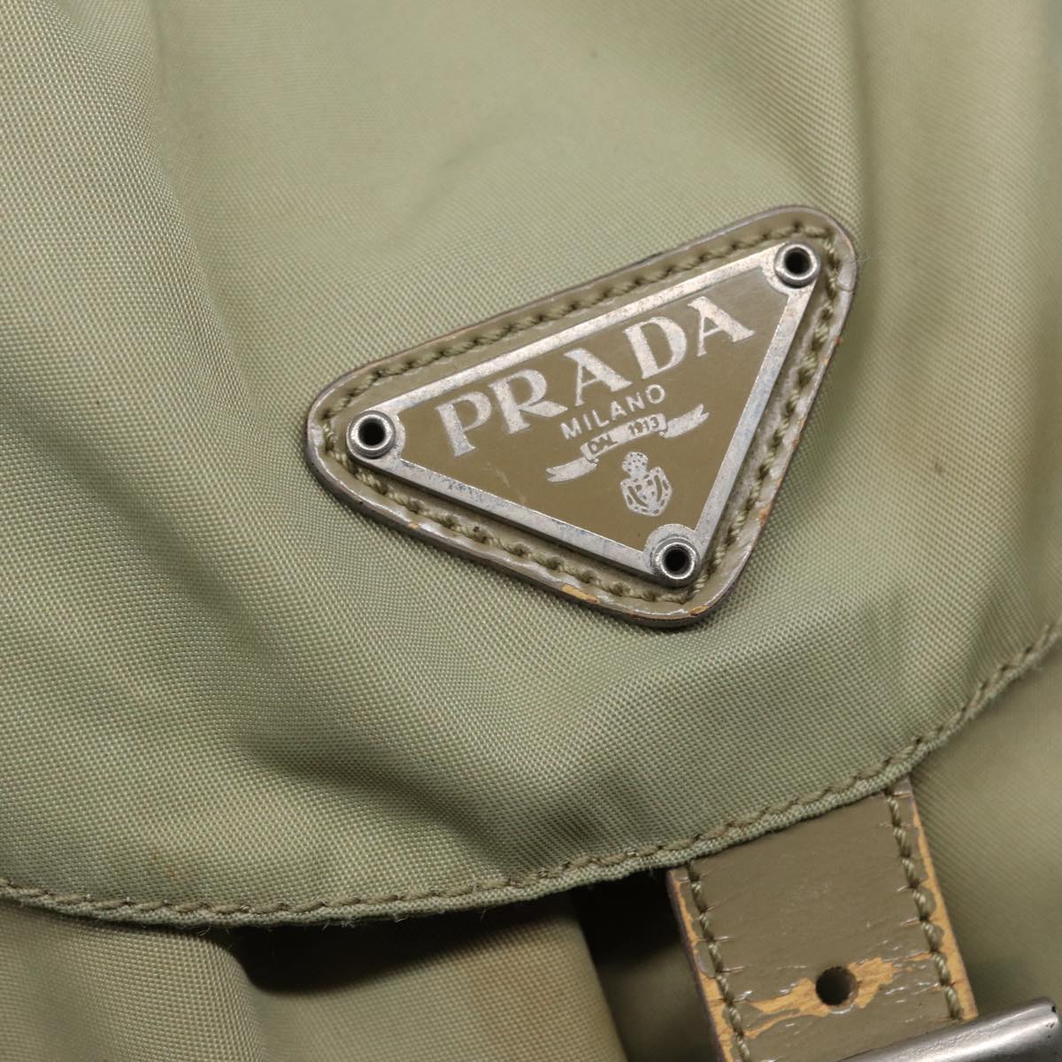 PRADA Backpack Nylon Beige Silver Auth bs17052