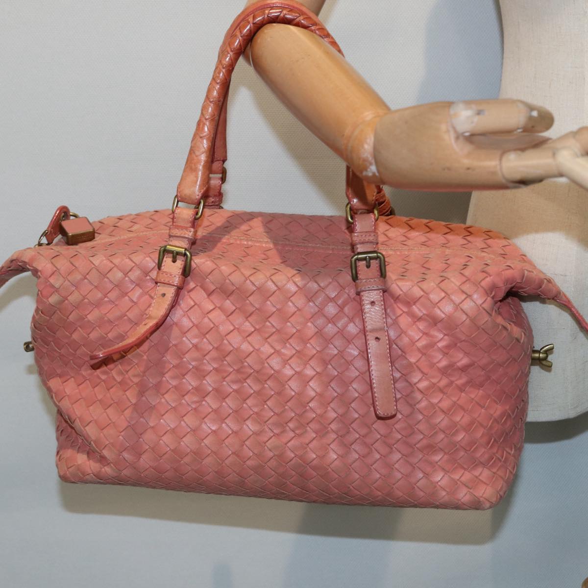 BOTTEGA VENETA INTRECCIATO Hand Bag Leather Pink Gold 173398 Auth bs17093