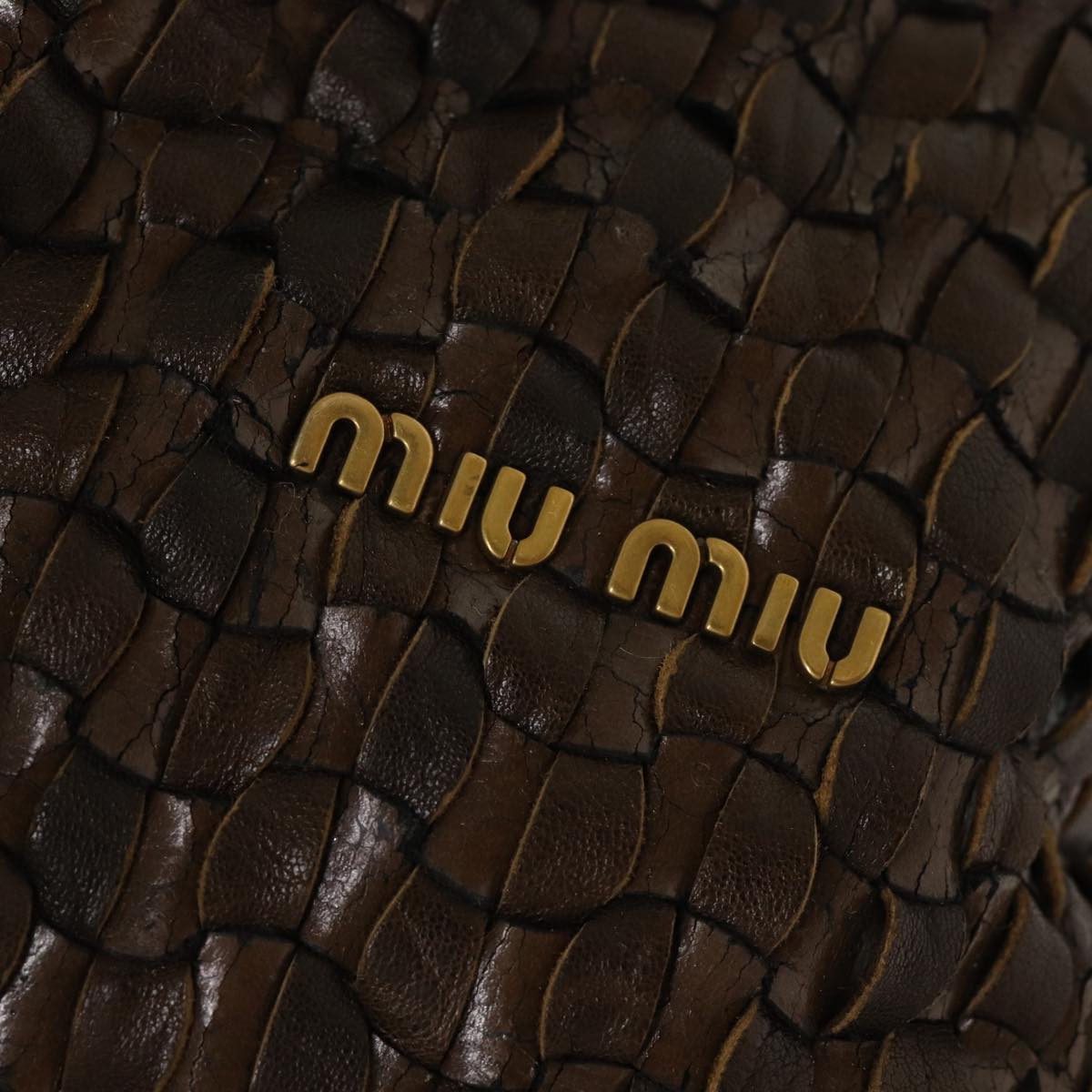 Miu Miu Hand Bag Leather 2way Brown Gold Auth bs17107