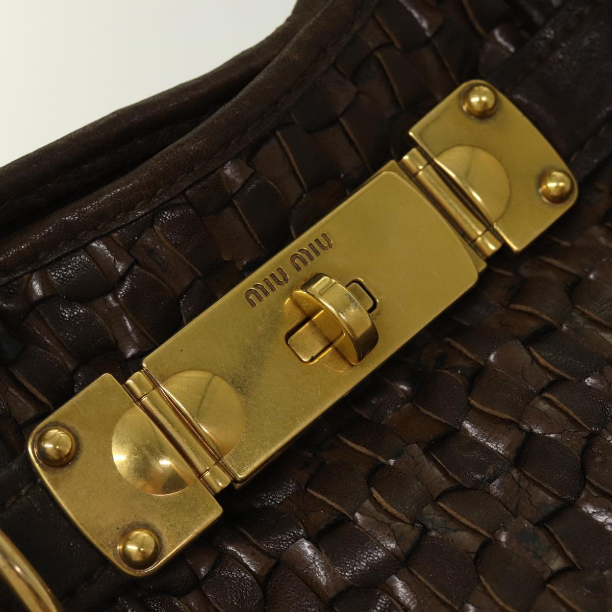 Miu Miu Hand Bag Leather 2way Brown Gold Auth bs17107