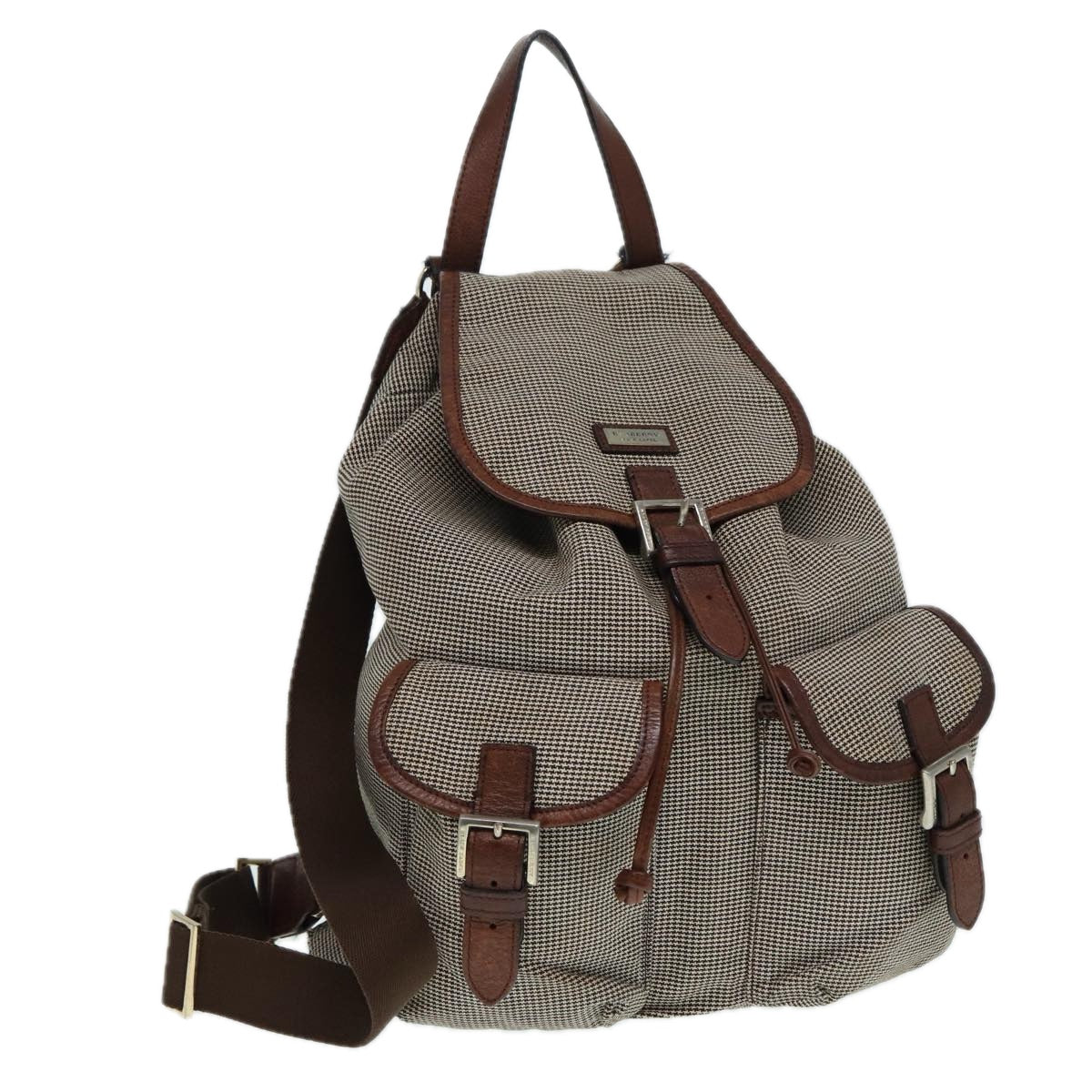 Burberrys Backpack Canvas Brown Silver Auth bs17110