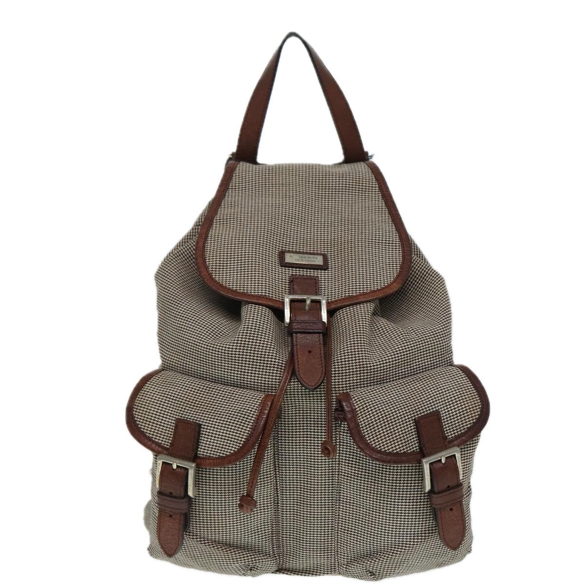 Burberrys Backpack Canvas Brown Silver Auth bs17110