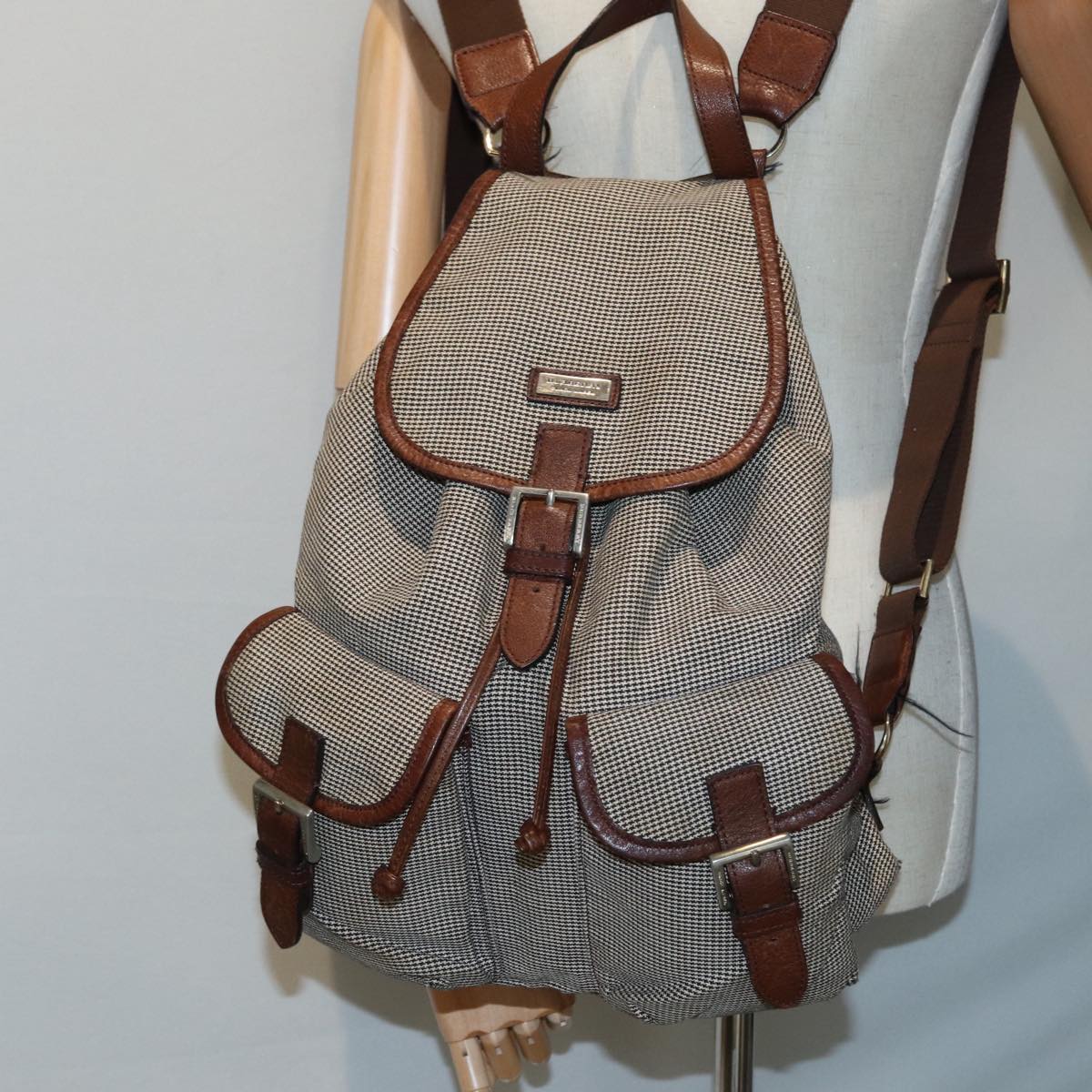 Burberrys Backpack Canvas Brown Silver Auth bs17110