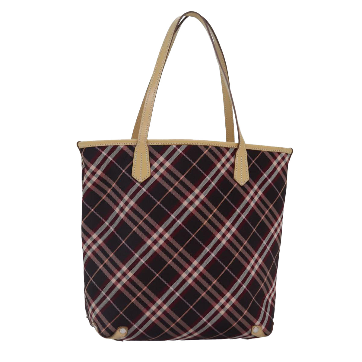 BURBERRY Nova Check Blue Label Tote Bag Canvas Red Silver Auth bs17113