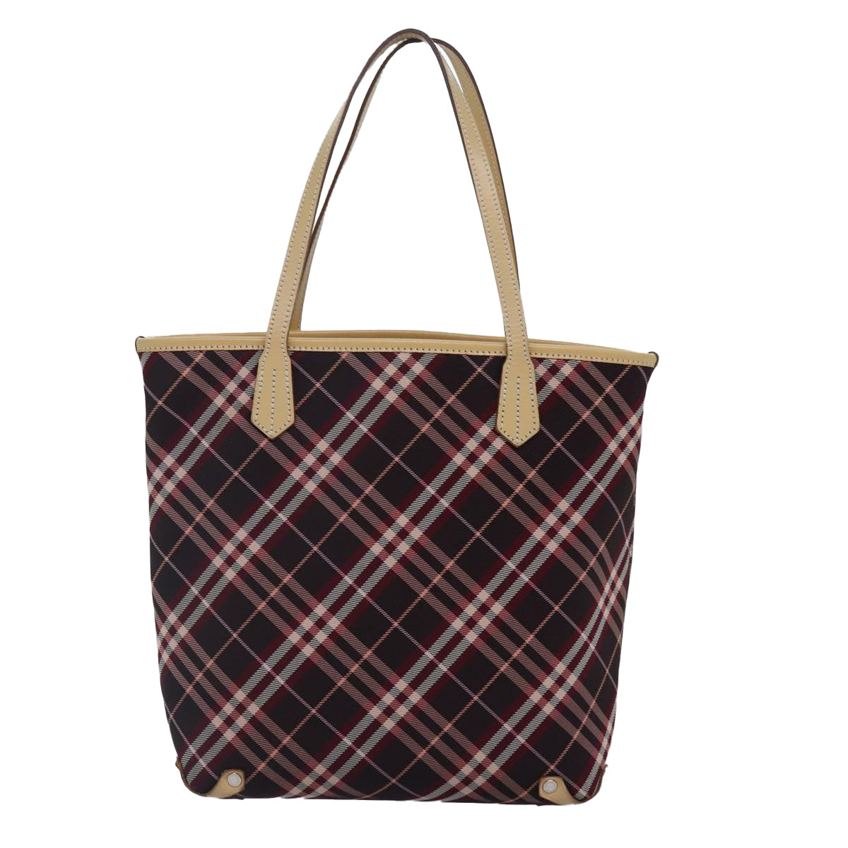 BURBERRY Nova Check Blue Label Tote Bag Canvas Red Silver Auth bs17113