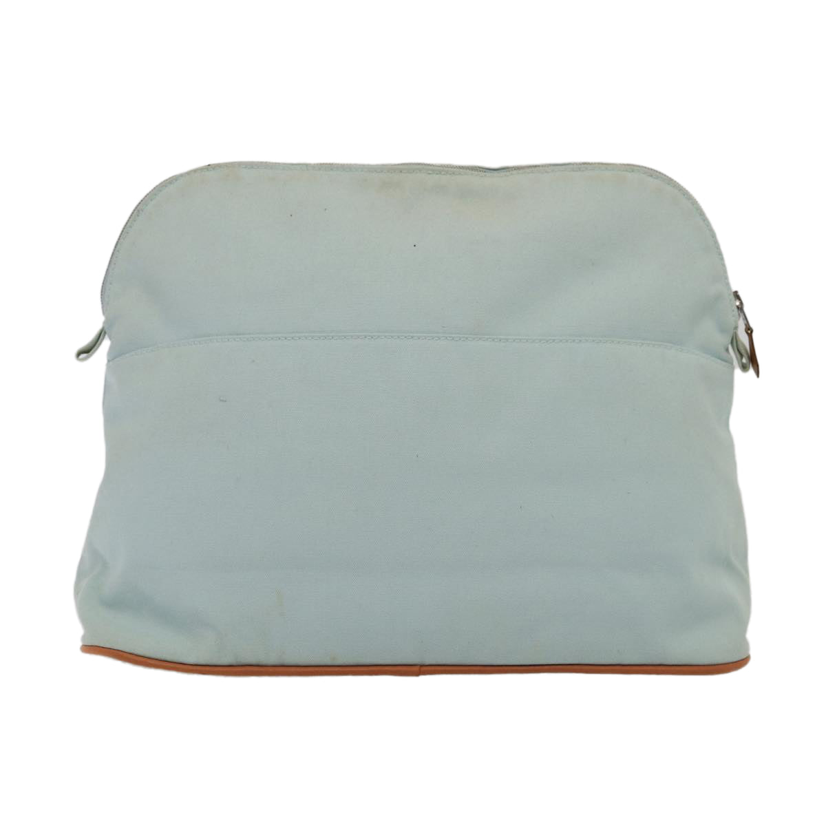 HERMES Bolide Pouch GM Canvas Leather Light Blue Silver Auth bs17123