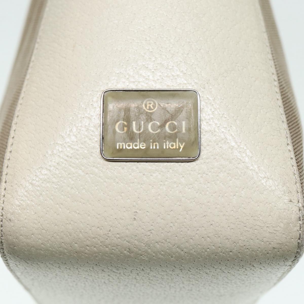 GUCCI Hand Bag Canvas Leather Beige Silver 001 3766 Auth bs17134