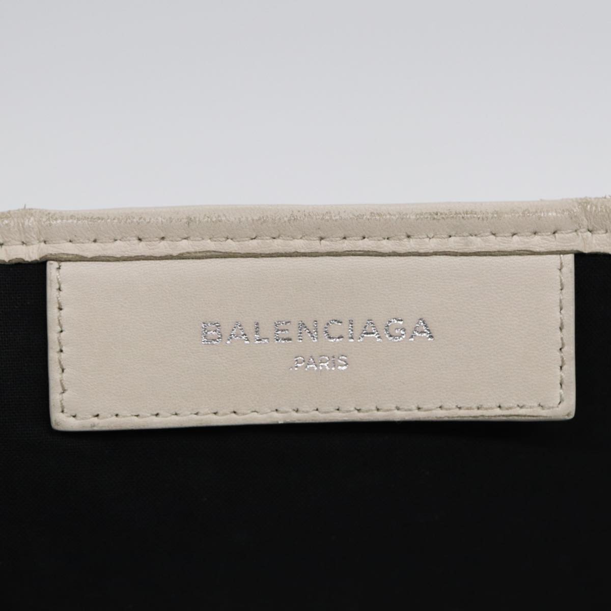 BALENCIAGA Navy Cabas Hand Bag Leather White Silver 339936 Auth bs17140