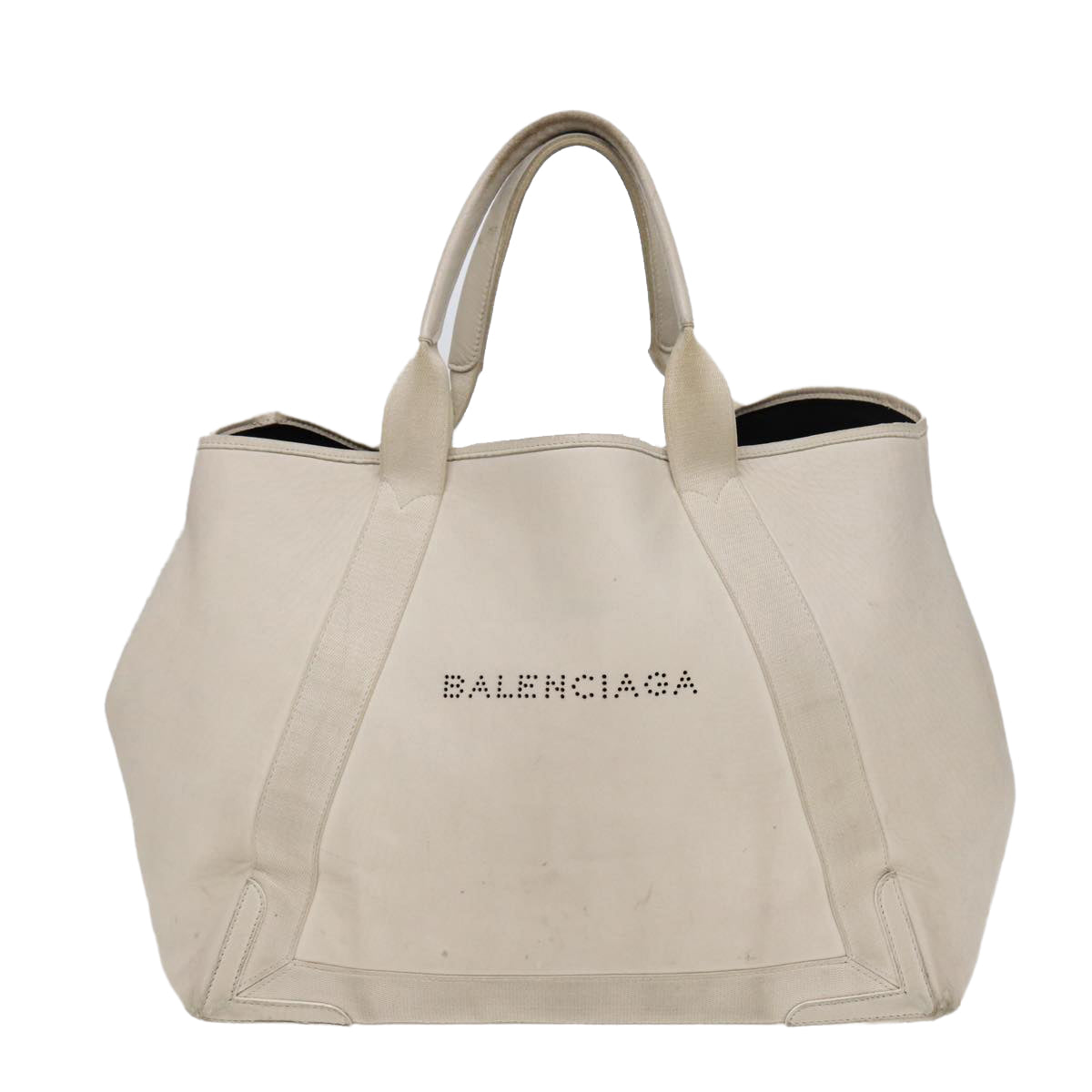 BALENCIAGA Navy Cabas Hand Bag Leather White Silver 339936 Auth bs17140