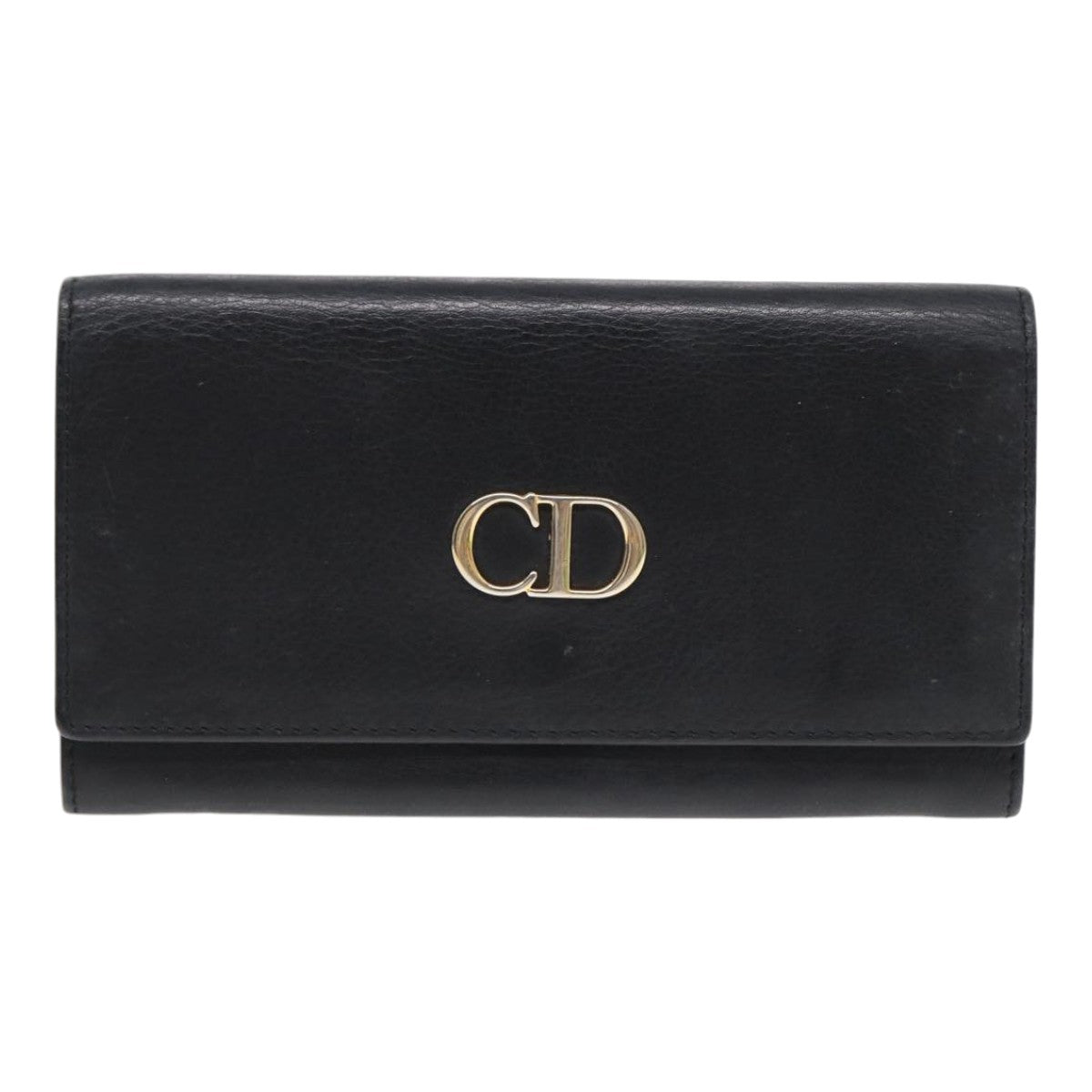 Christian Dior Long Wallet Leather Black Gold Auth bs17142