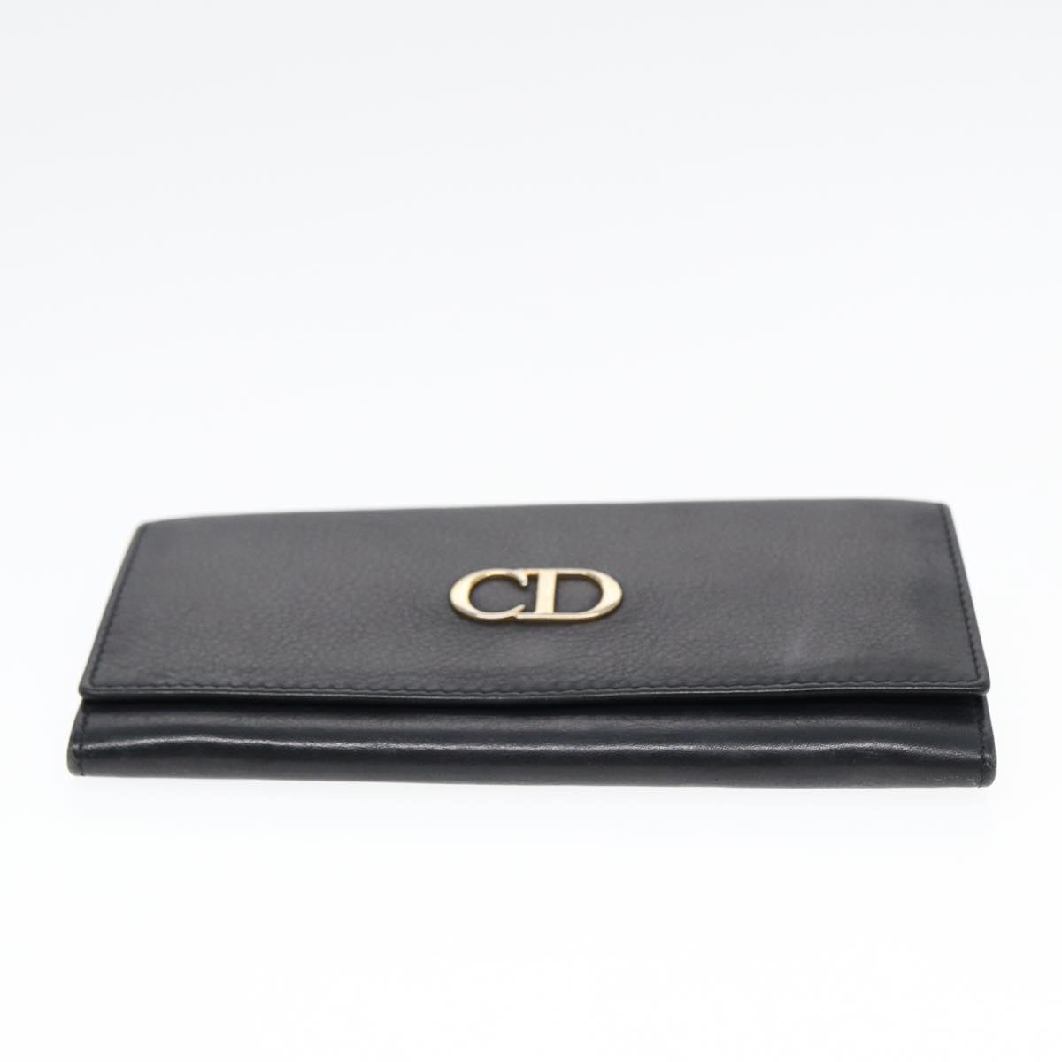 Christian Dior Long Wallet Leather Black Gold Auth bs17142