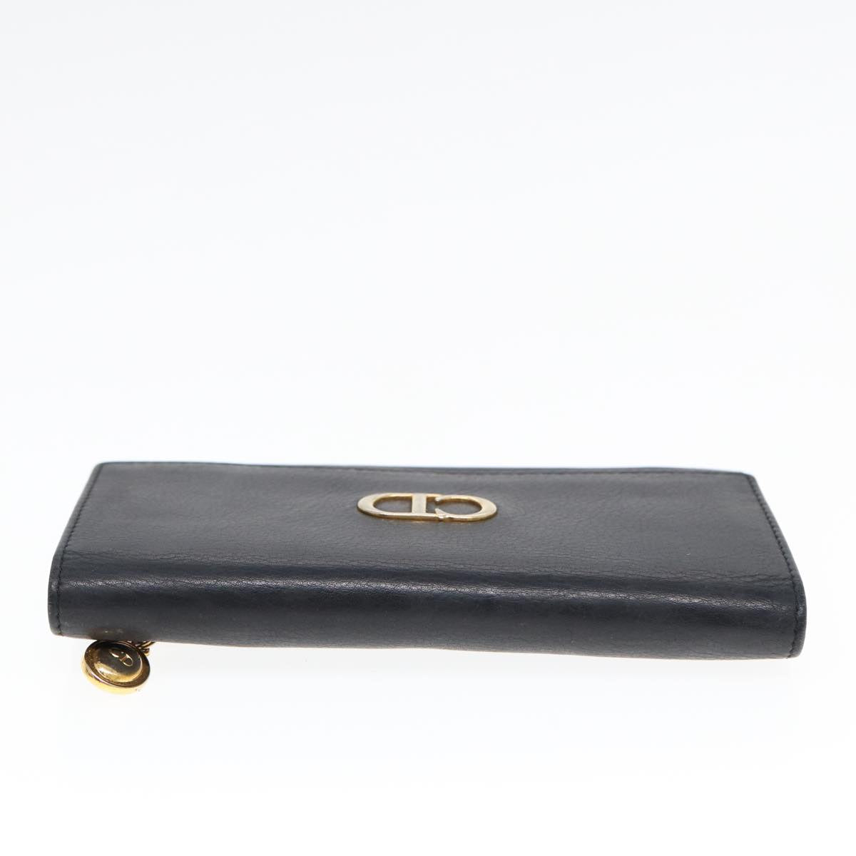 Christian Dior Long Wallet Leather Black Gold Auth bs17142