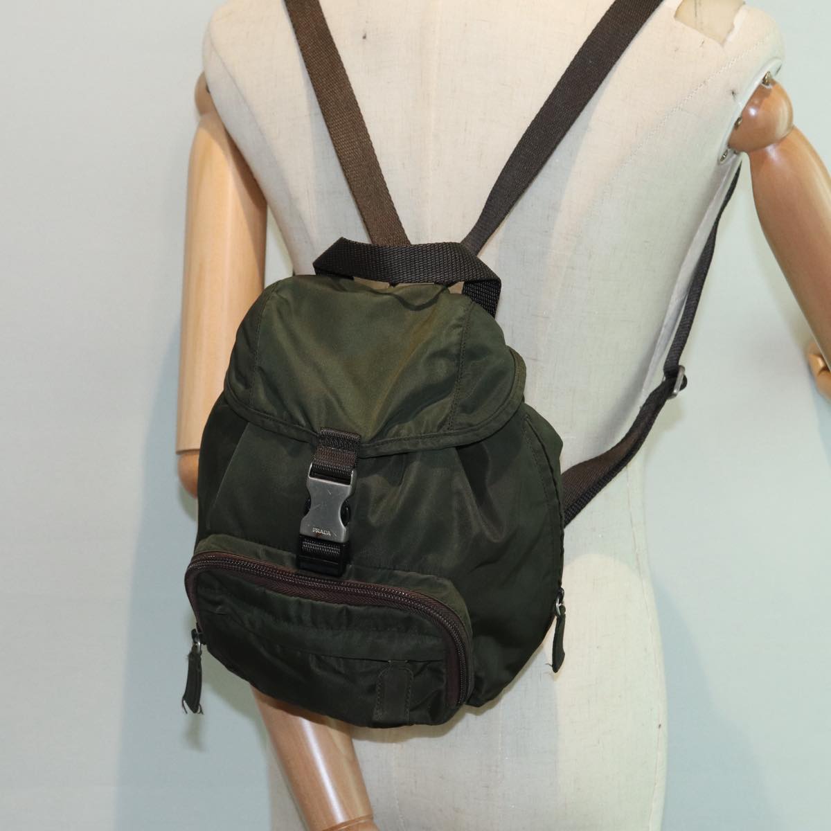 PRADA Backpack Nylon Khaki Auth bs17144