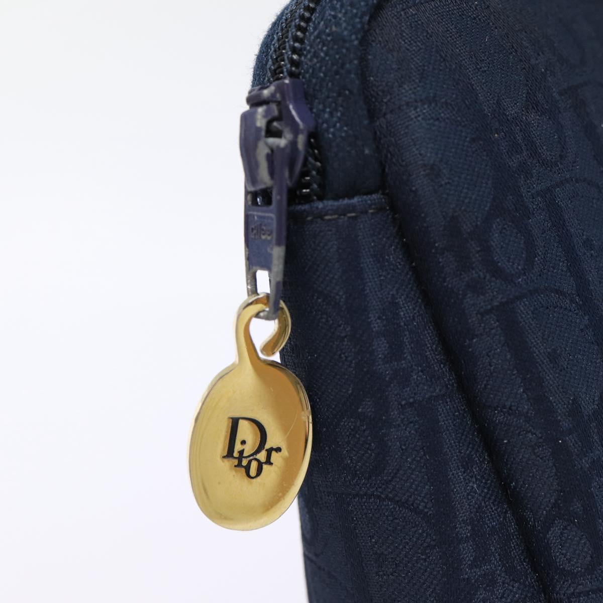 Christian Dior Trotter Canvas Pouch Navy Gold Auth bs17208
