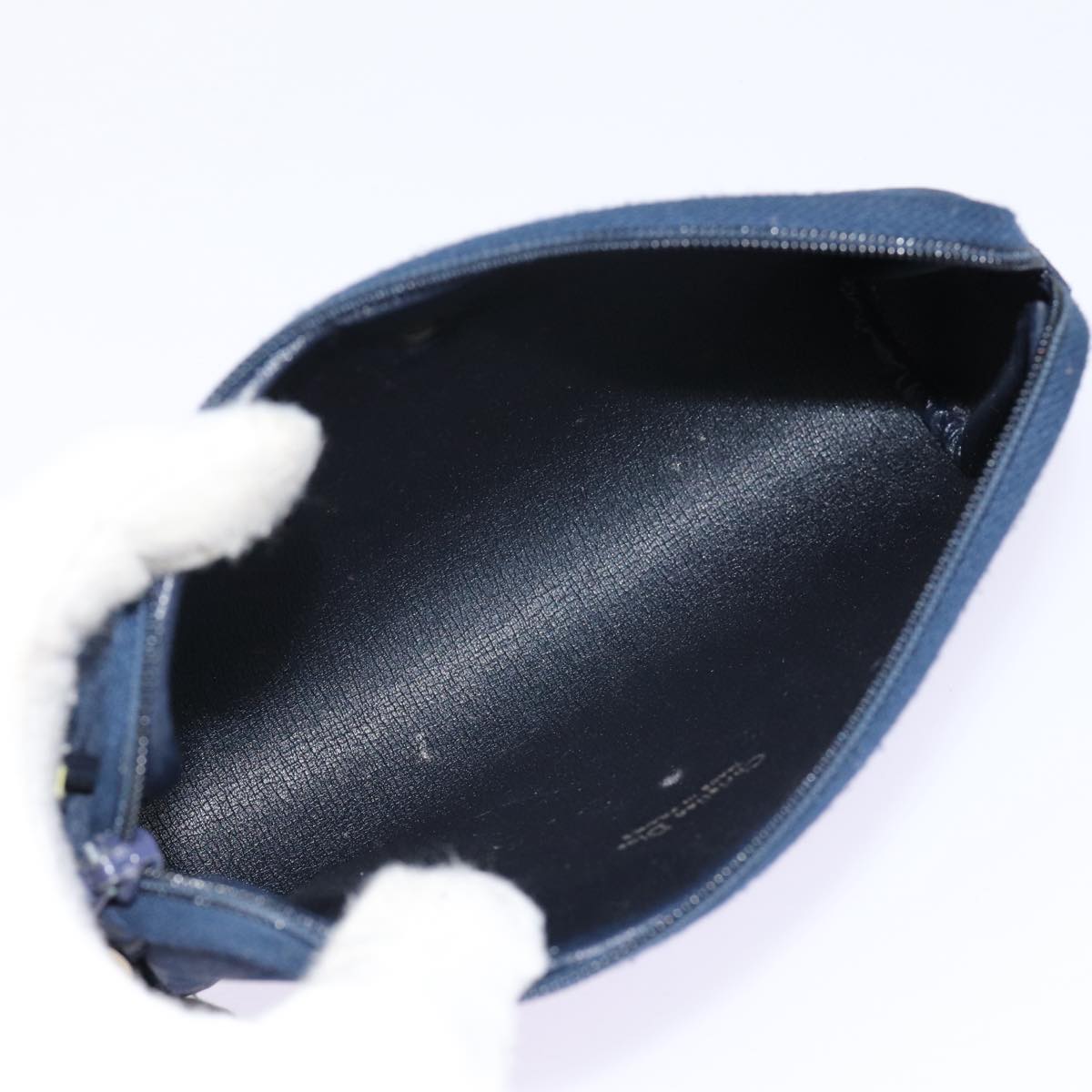 Christian Dior Trotter Canvas Pouch Navy Gold Auth bs17208