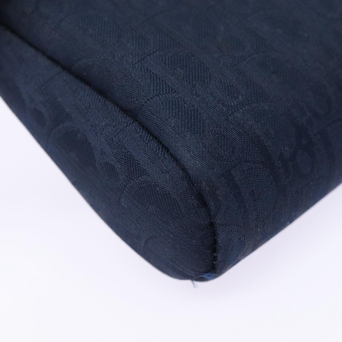 Christian Dior Trotter Canvas Pouch Navy Gold Auth bs17208