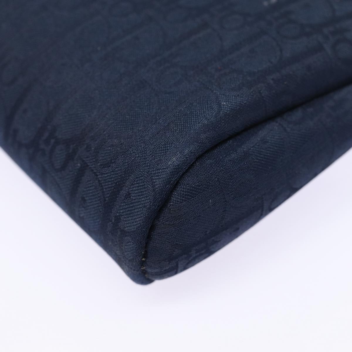 Christian Dior Trotter Canvas Pouch Navy Gold Auth bs17208