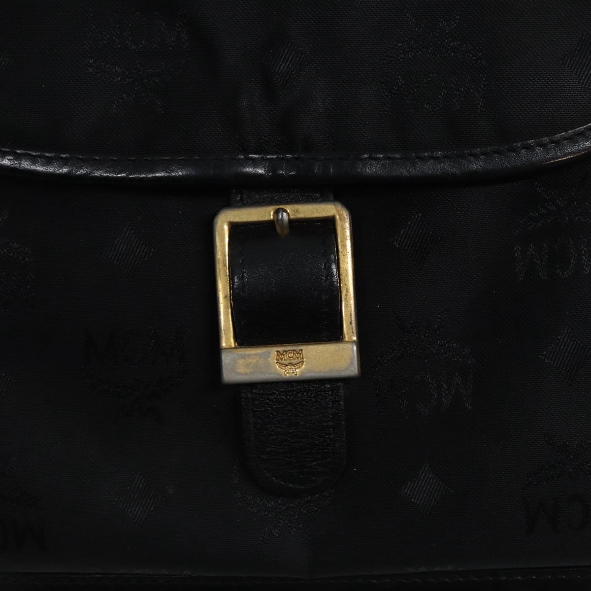 MCM Vicetos Logogram Backpack Leather Black Champagne Gold Auth bs17221