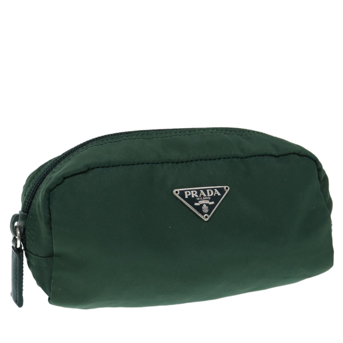 PRADA Pouch Nylon Green Silver Auth bs17230