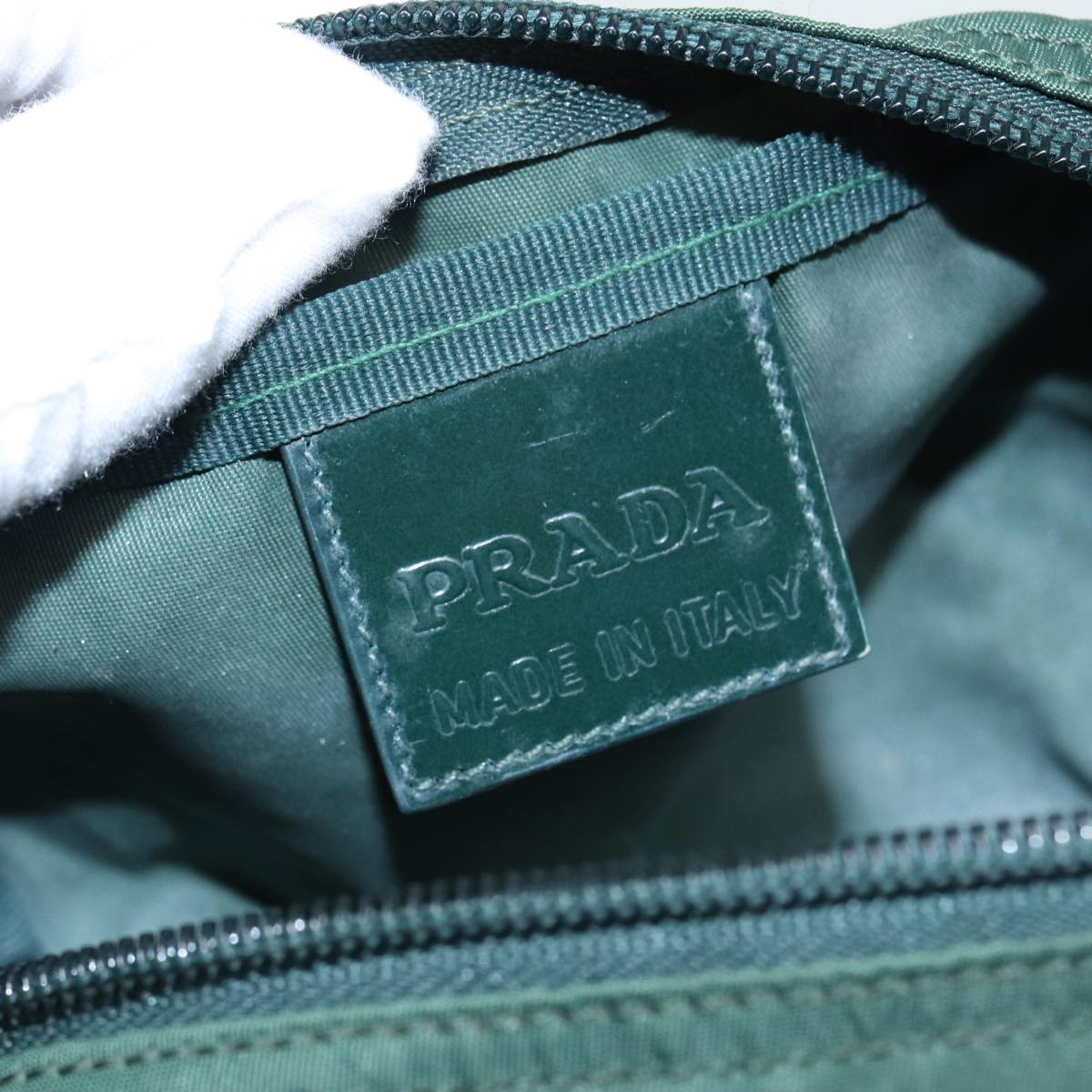 PRADA Pouch Nylon Green Silver Auth bs17230